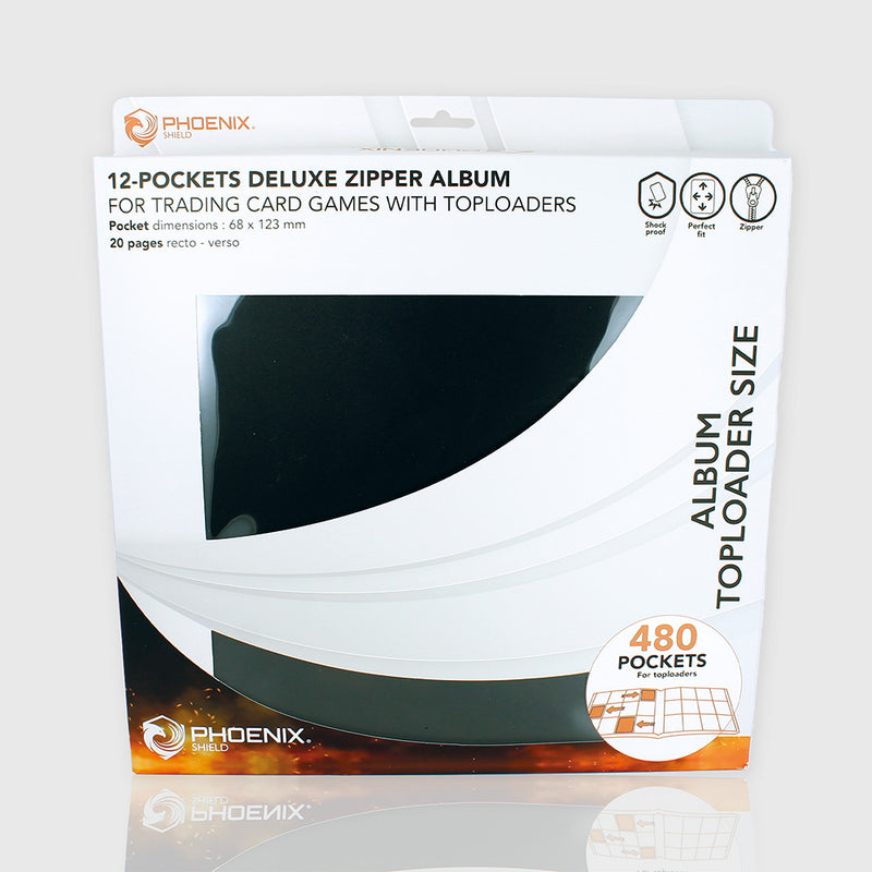 Phoenix Shield - 12-Pockets Deluxe Zipper Toploader Album - 480 cases - Noir