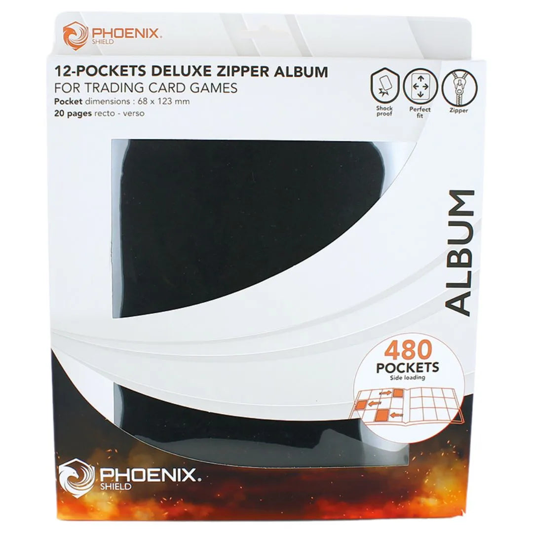 Phoenix Shield - 12-Pockets Deluxe Zipper Toploader Album - 480 cases - Noir